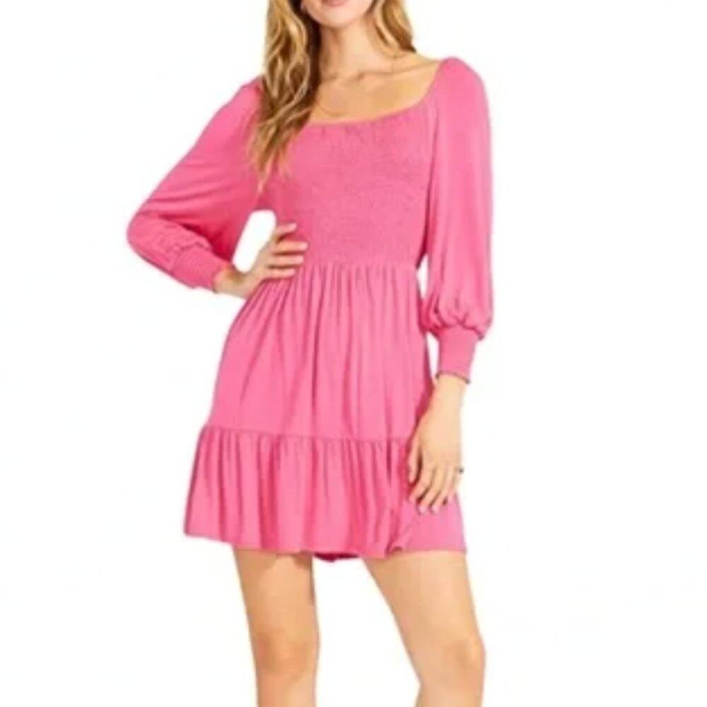 Steve Madden BB Dakota Let's Go Crazy Pink Smocked Dress Size Small